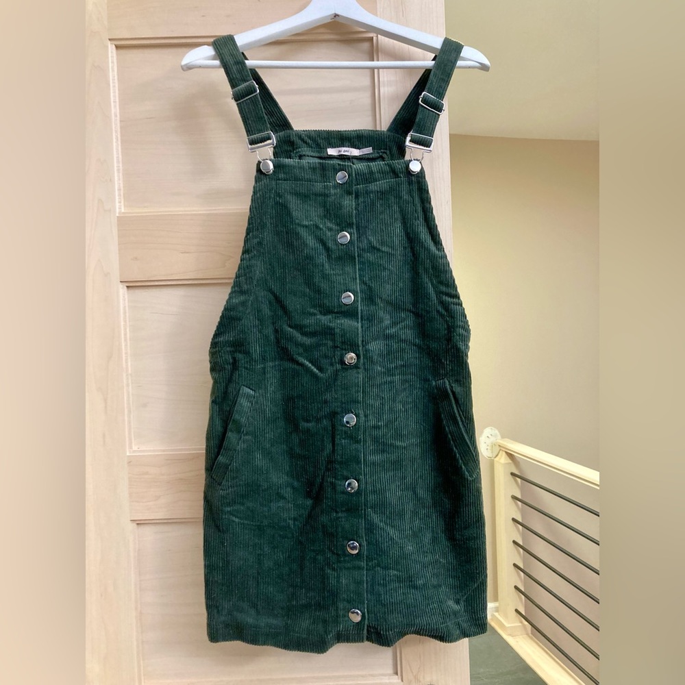 Mi Ami - Dark Green Corduroy Pinafore - NWT, SZ L - two pockets